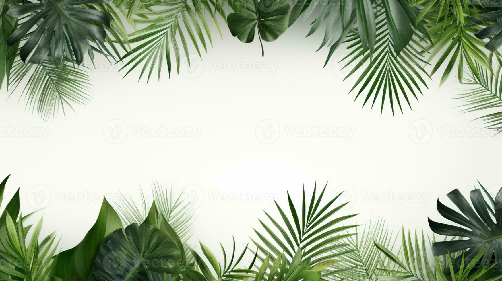 Tropical frame with green palm leaves Design on background, Copy space, Summer background, AI Generative photo