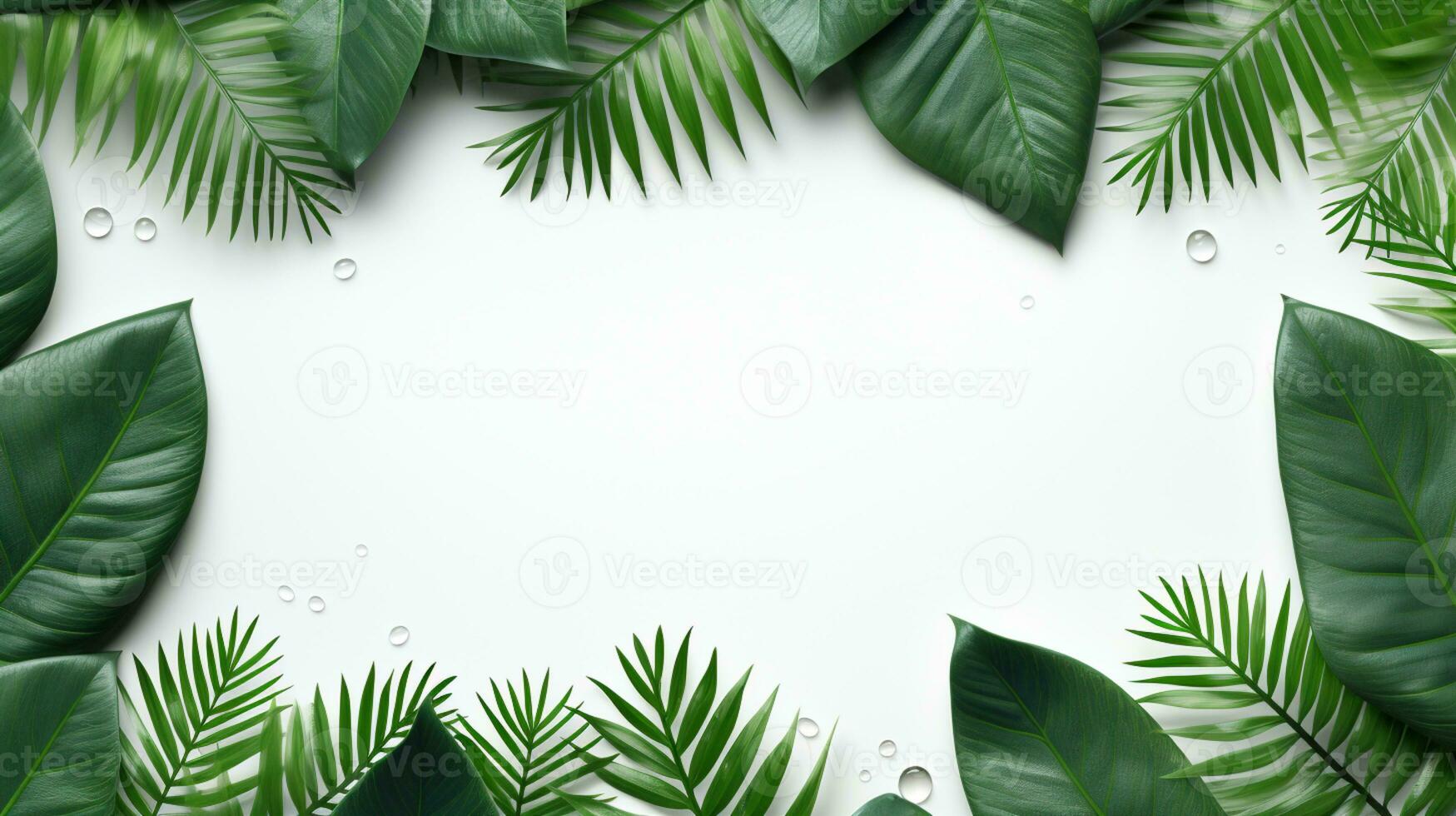 Tropical frame with green palm leaves Design on background, Copy space, Summer background, AI Generative photo