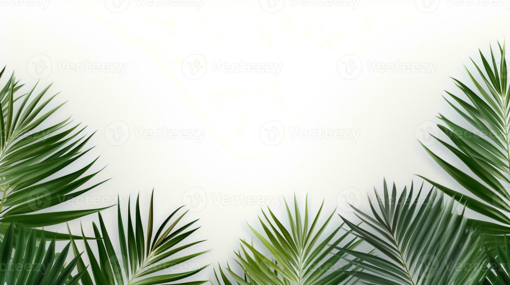 Tropical frame with green palm leaves Design on background, Copy space, Summer background, AI Generative photo