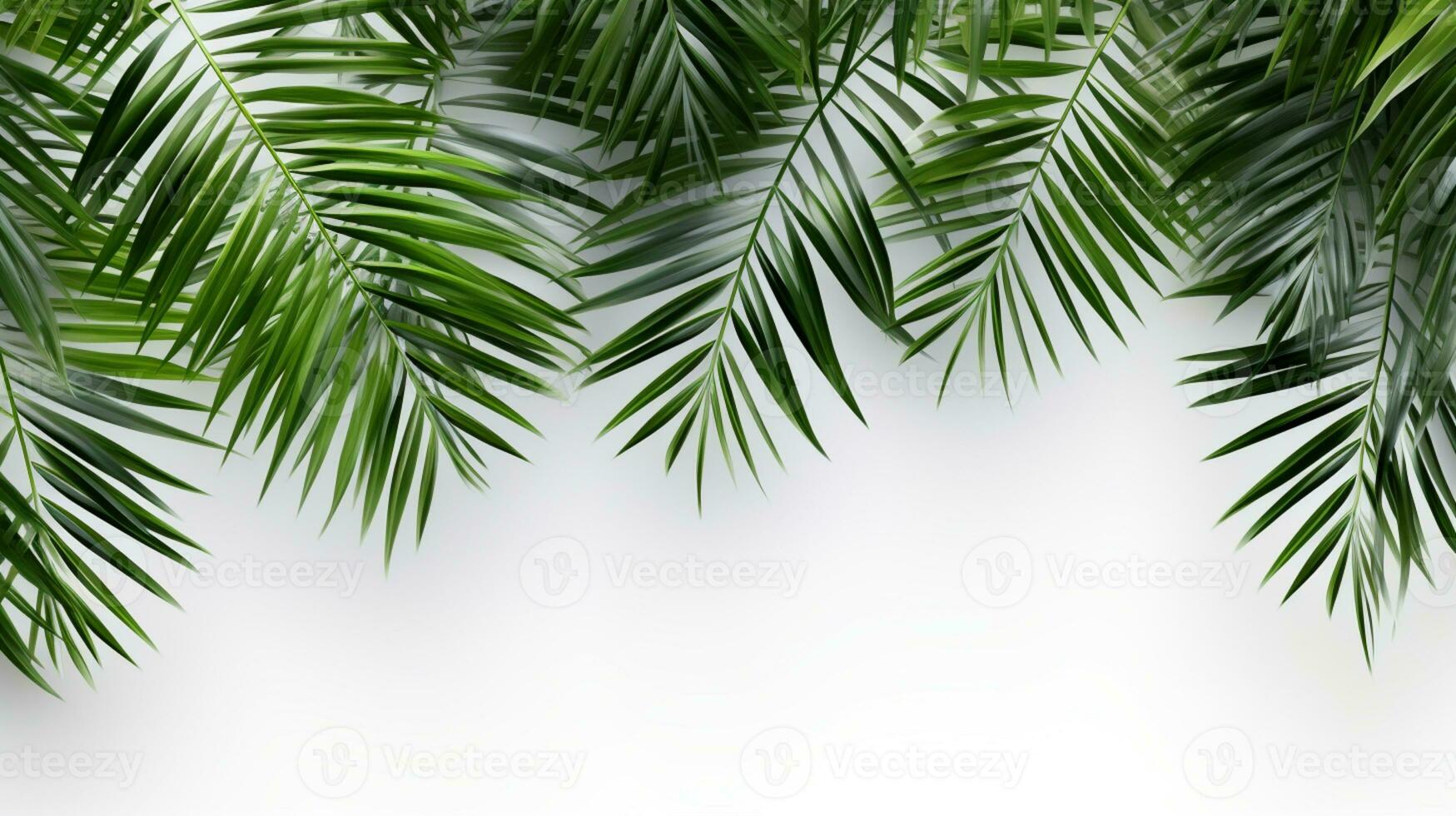 Tropical frame with green palm leaves Design on background, Copy space, Summer background, AI Generative photo
