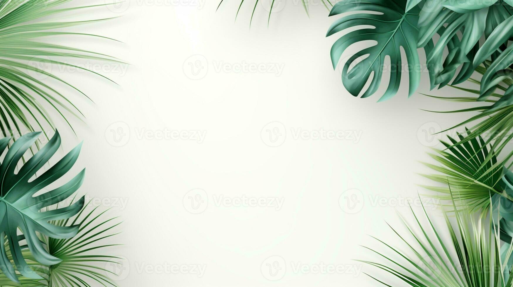 Tropical frame with green palm leaves Design on background, Copy space, Summer background, AI Generative photo