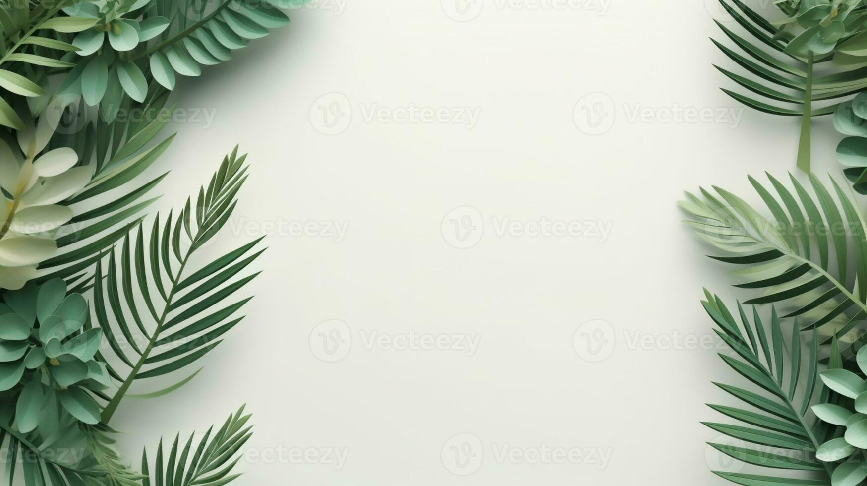 Tropical frame with green palm leaves Design on background, Copy space, Summer background, AI Generative photo