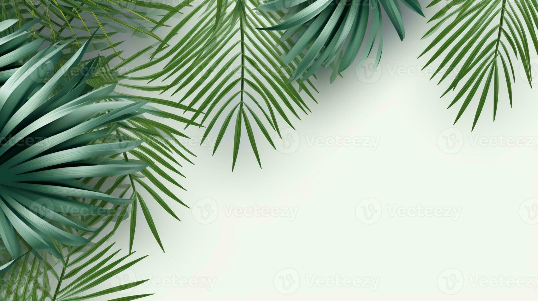 Tropical frame with green palm leaves Design on background, Copy space, Summer background, AI Generative photo