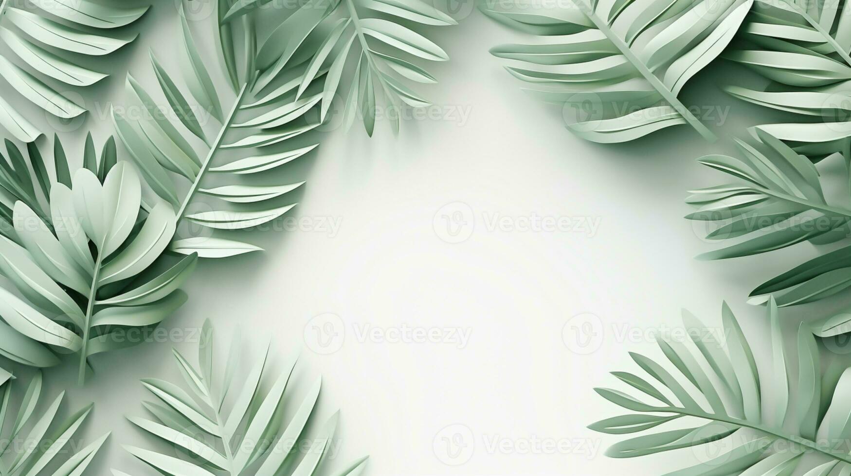 Tropical frame with green palm leaves Design on background, Copy space, Summer background, AI Generative photo