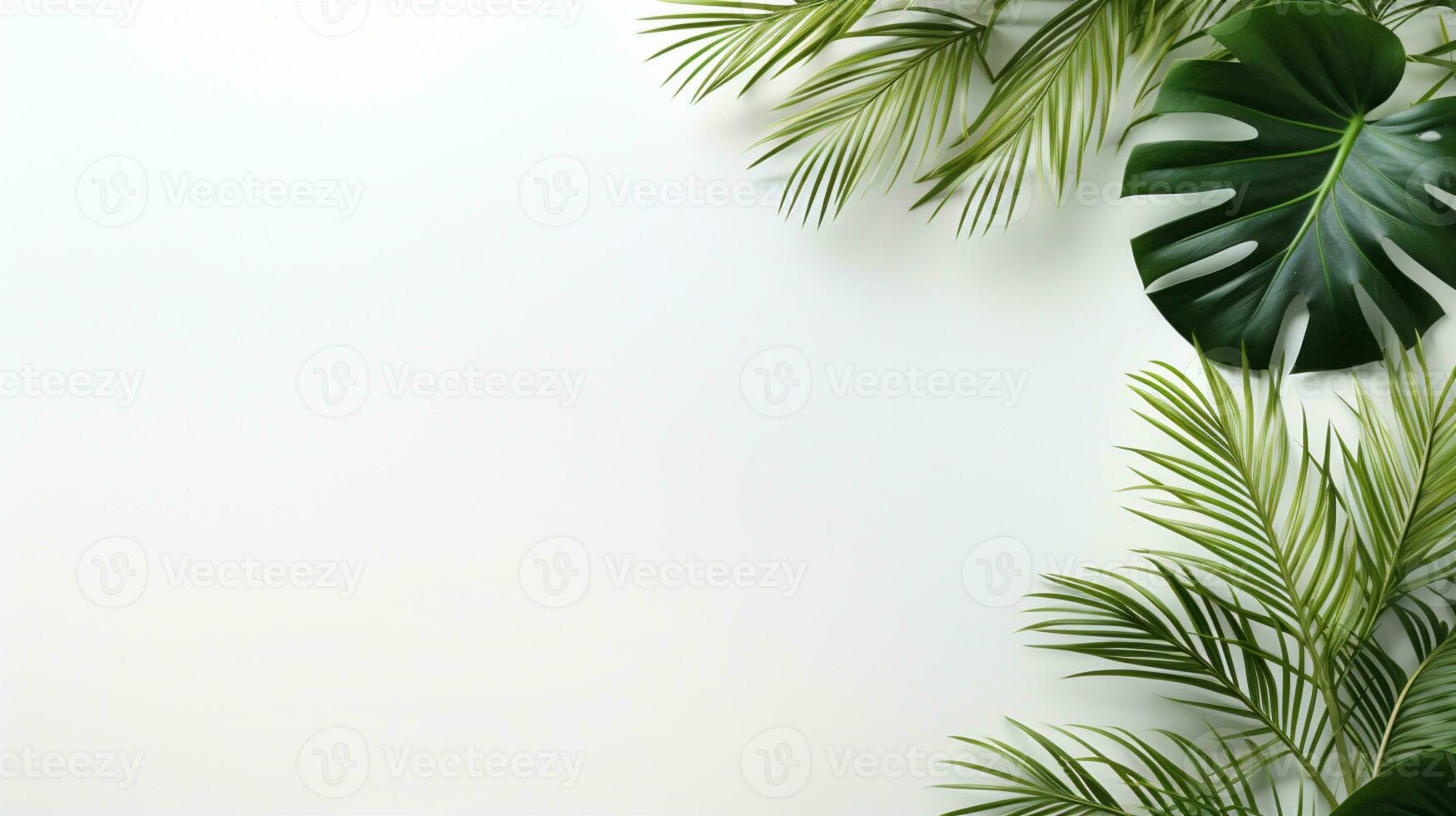 Tropical frame with green palm leaves Design on background, Copy space, Summer background, AI Generative photo