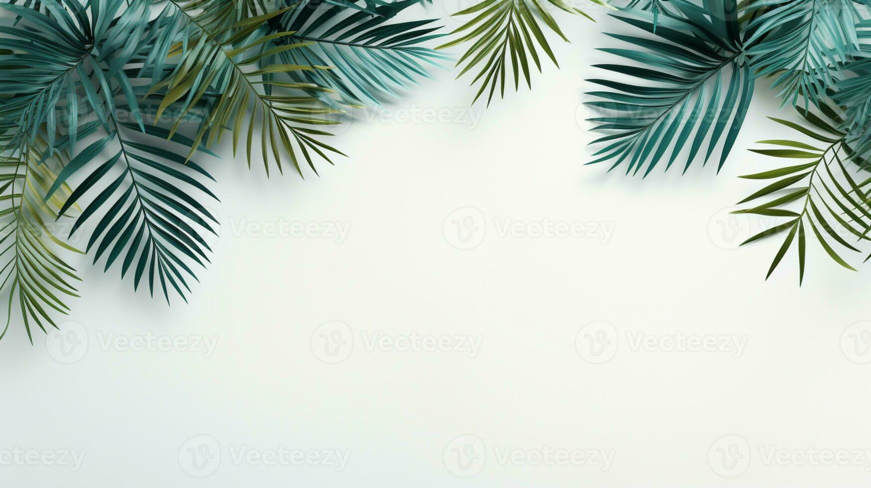 Tropical frame with green palm leaves Design on background, Copy space, Summer background, AI Generative photo