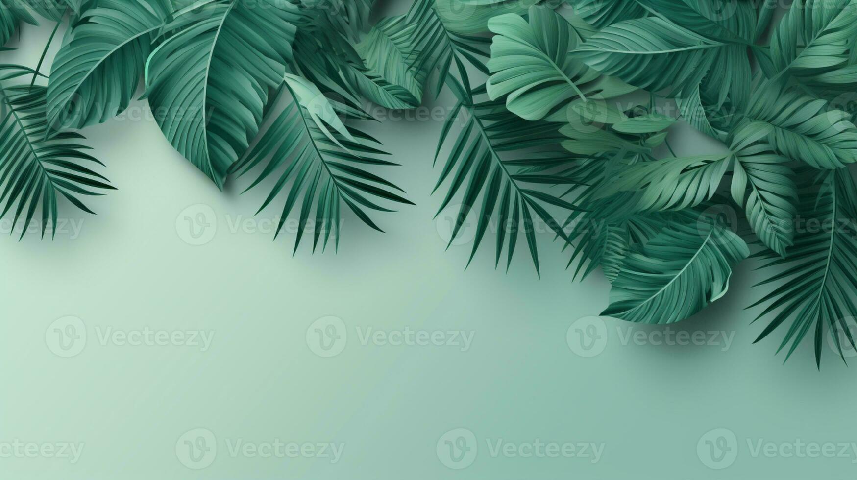 Tropical frame with green palm leaves Design on background, Copy space, Summer background, AI Generative photo