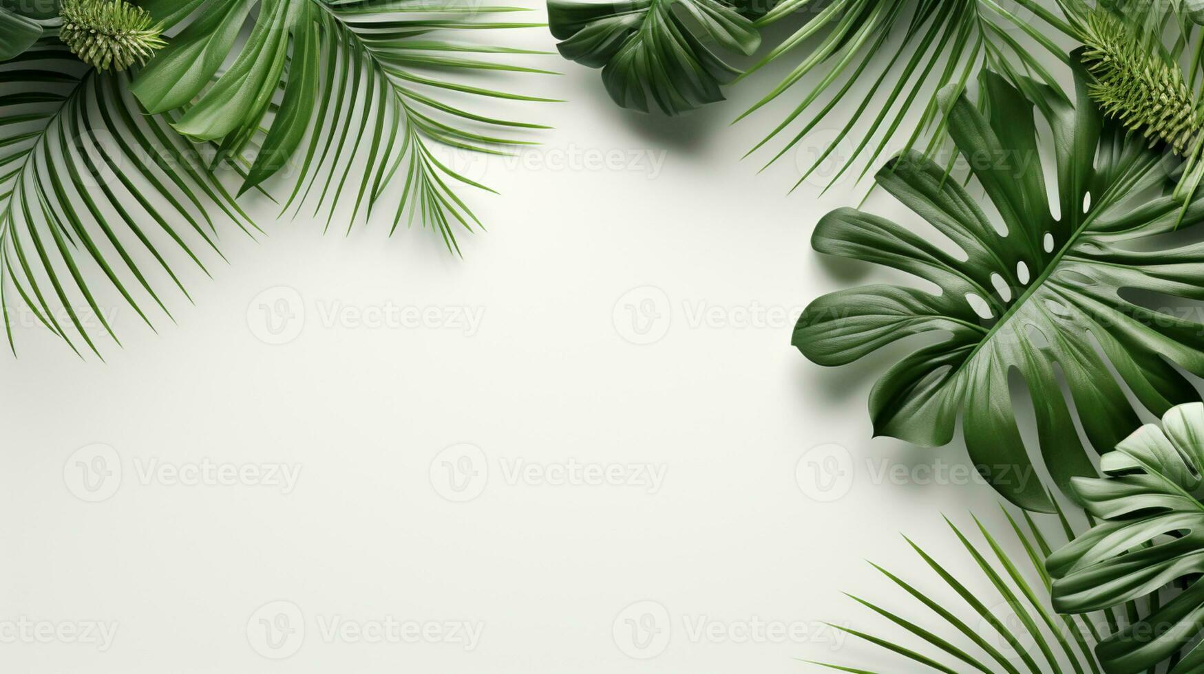 Tropical frame with green palm leaves Design on background, Copy space, Summer background, AI Generative photo