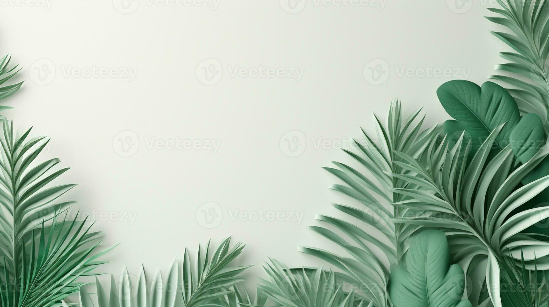Tropical frame with green palm leaves Design on background, Copy space, Summer background, AI Generative photo