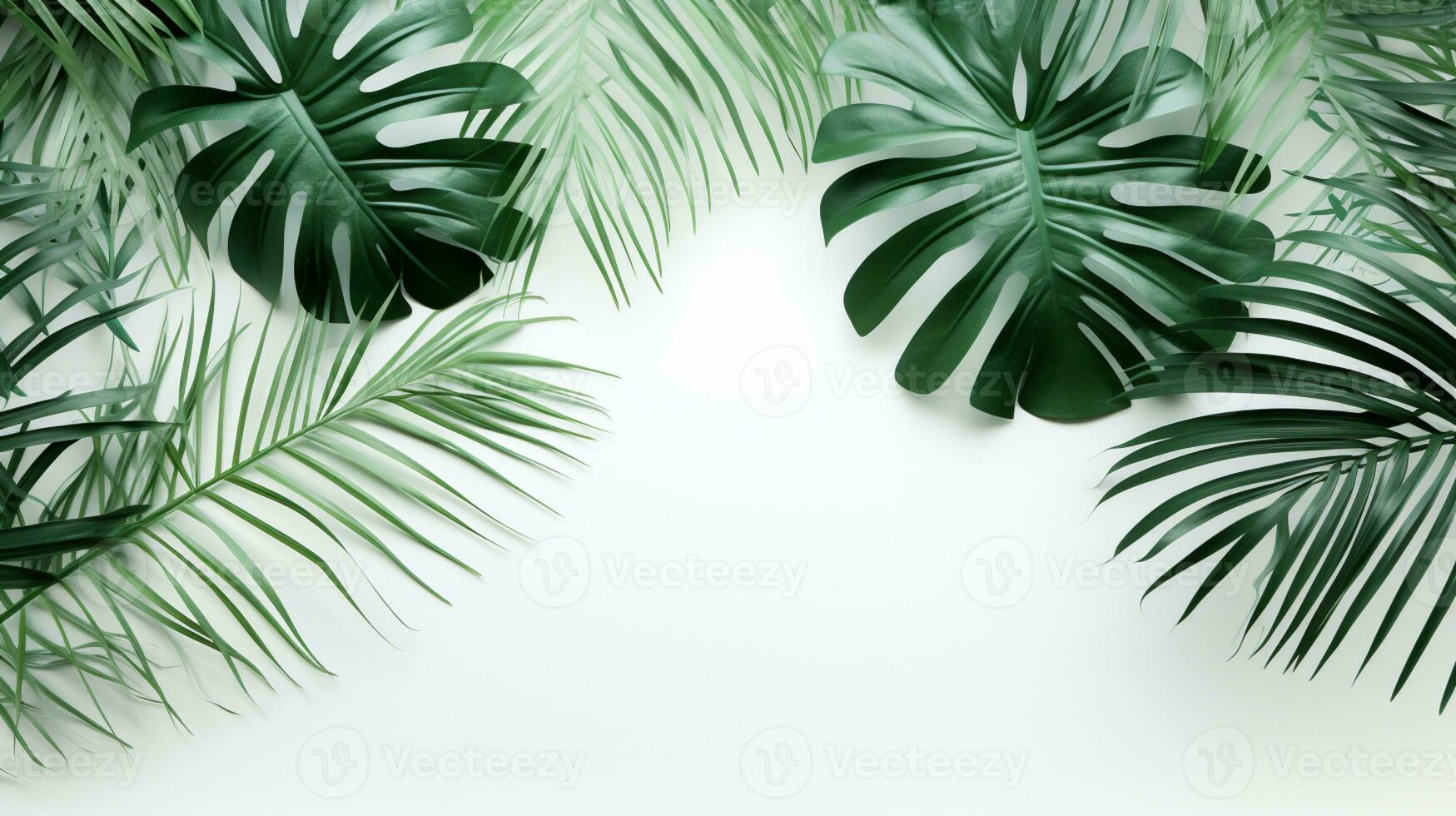 Tropical frame with green palm leaves Design on background, Copy space, Summer background, AI Generative photo
