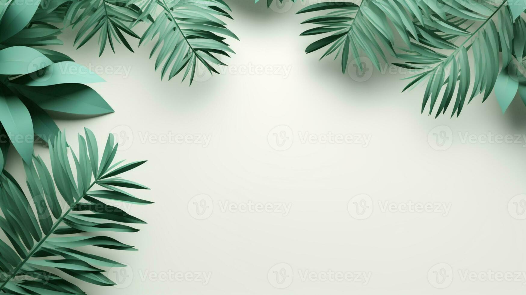 Tropical frame with green palm leaves Design on background, Copy space, Summer background, AI Generative photo