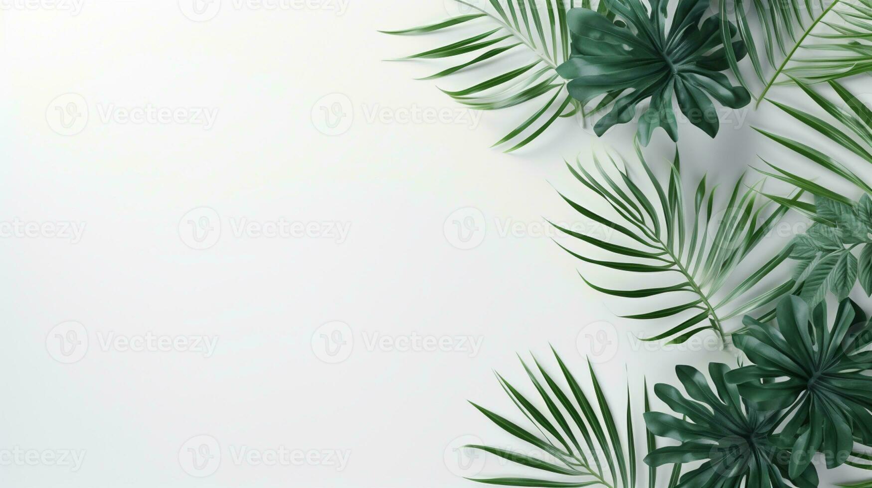 Tropical frame with green palm leaves Design on background, Copy space, Summer background, AI Generative photo