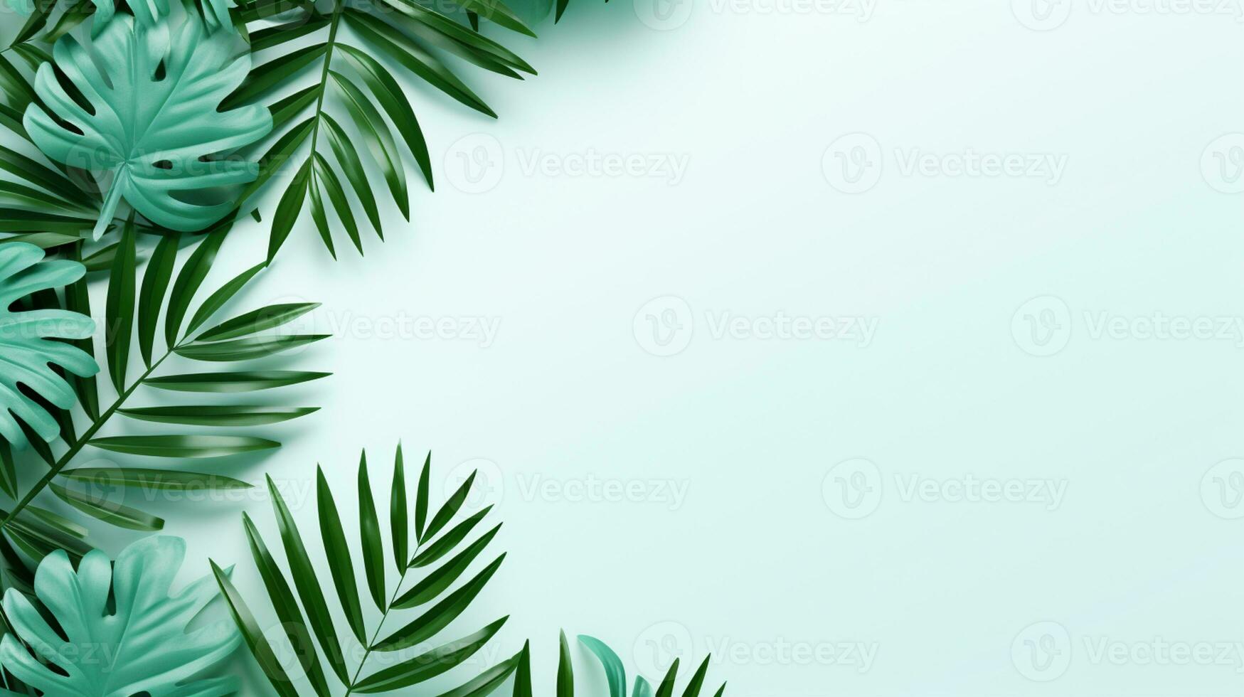 Tropical frame with green palm leaves Design on background, Copy space, Summer background, AI Generative photo