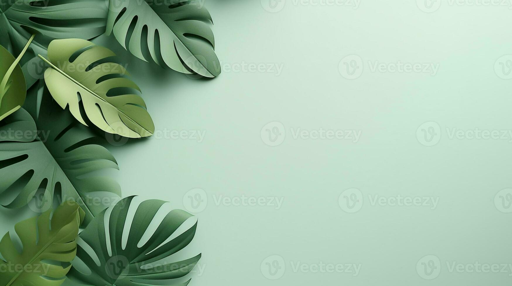 Tropical frame with green palm leaves Design on background, Copy space, Summer background, AI Generative photo