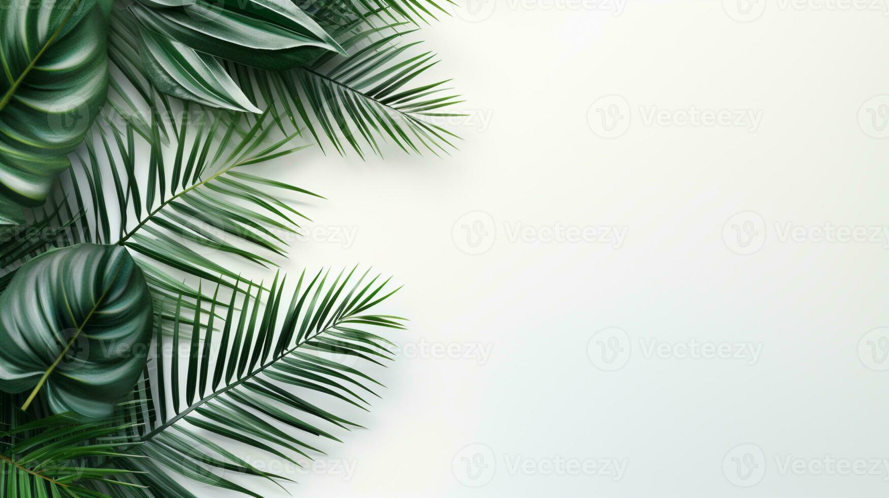 Tropical frame with green palm leaves Design on background, Copy space, Summer background, AI Generative photo