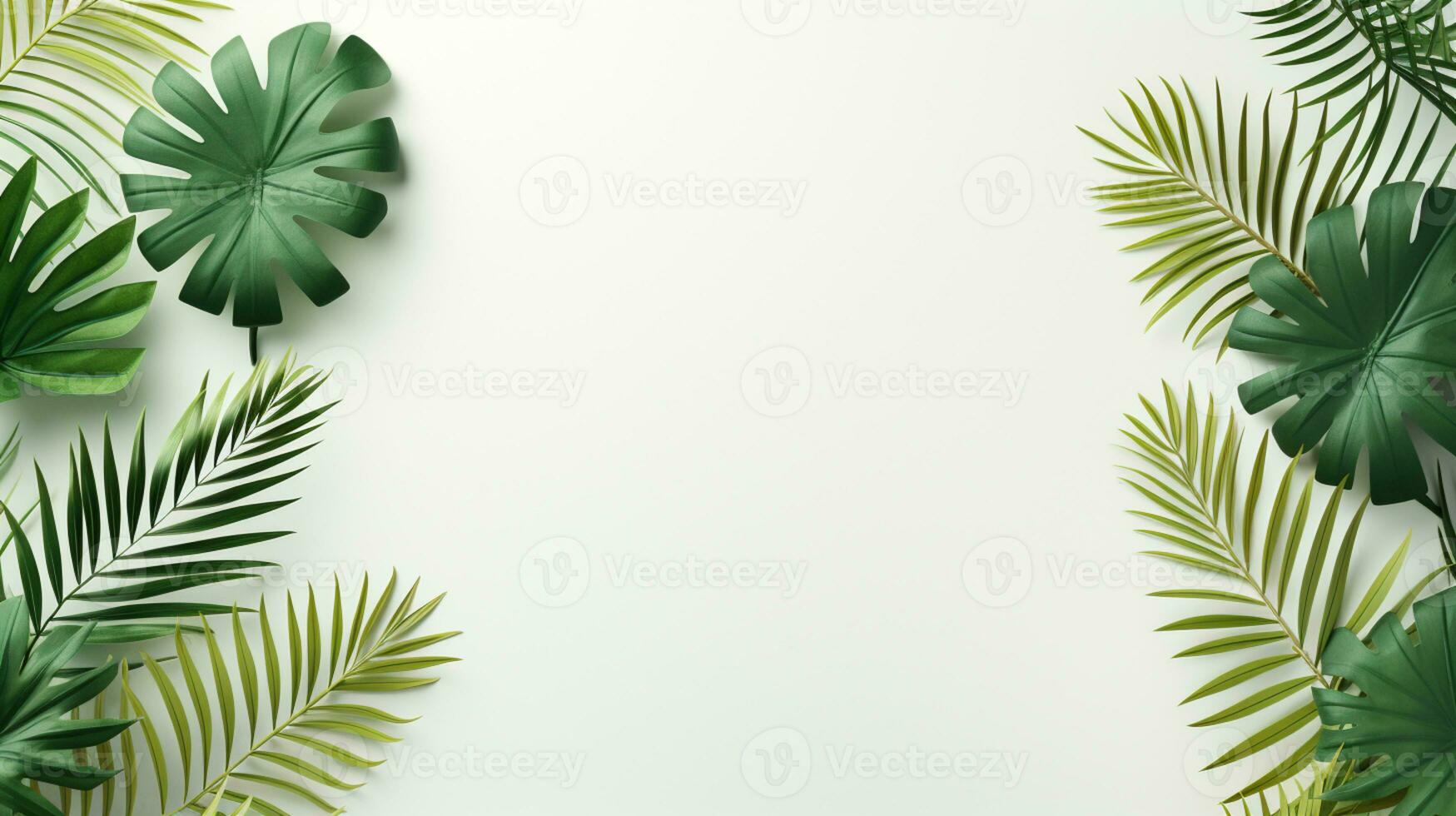Tropical frame with green palm leaves Design on background, Copy space, Summer background, AI Generative photo