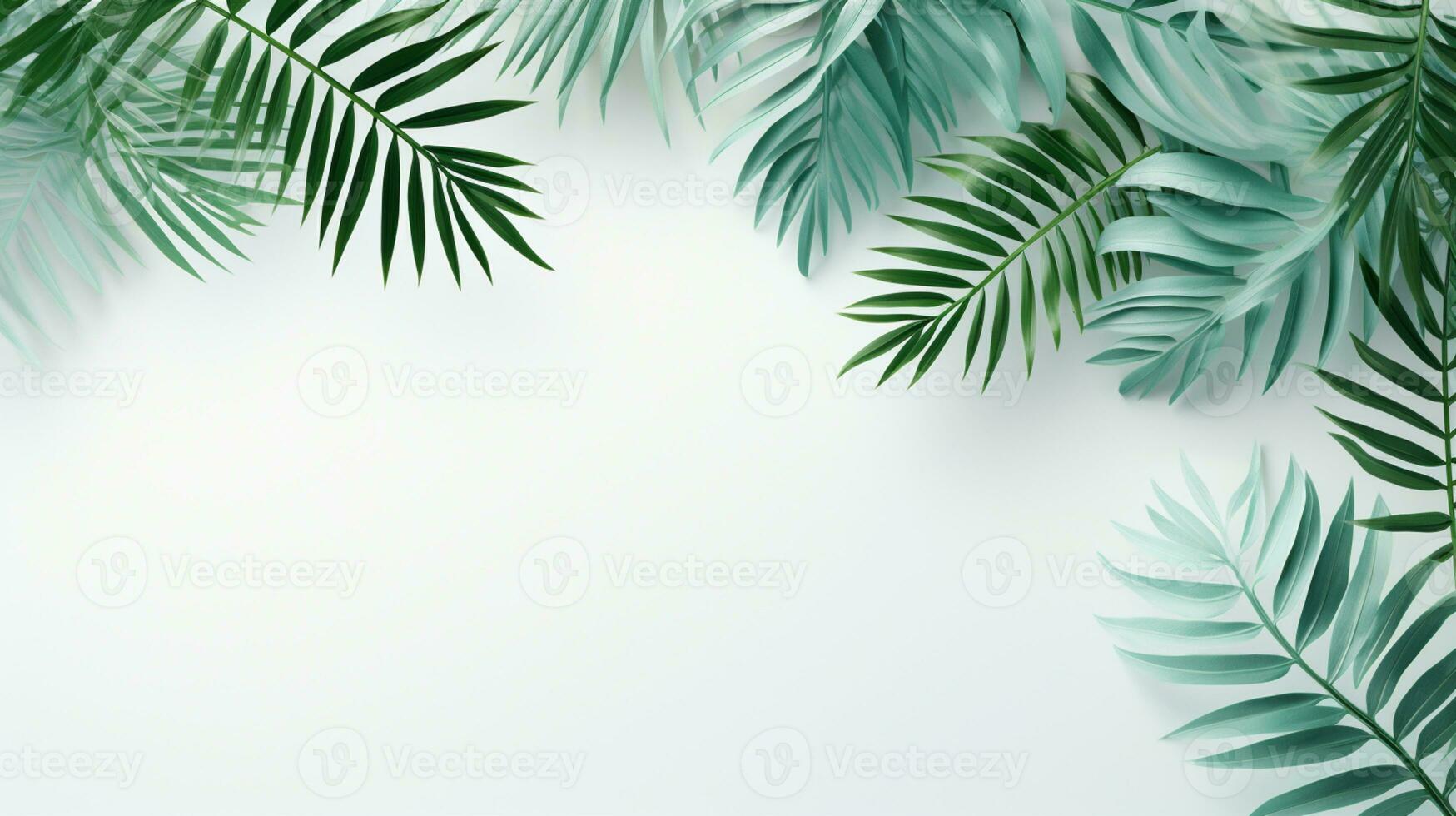 Tropical frame with green palm leaves Design on background, Copy space, Summer background, AI Generative photo