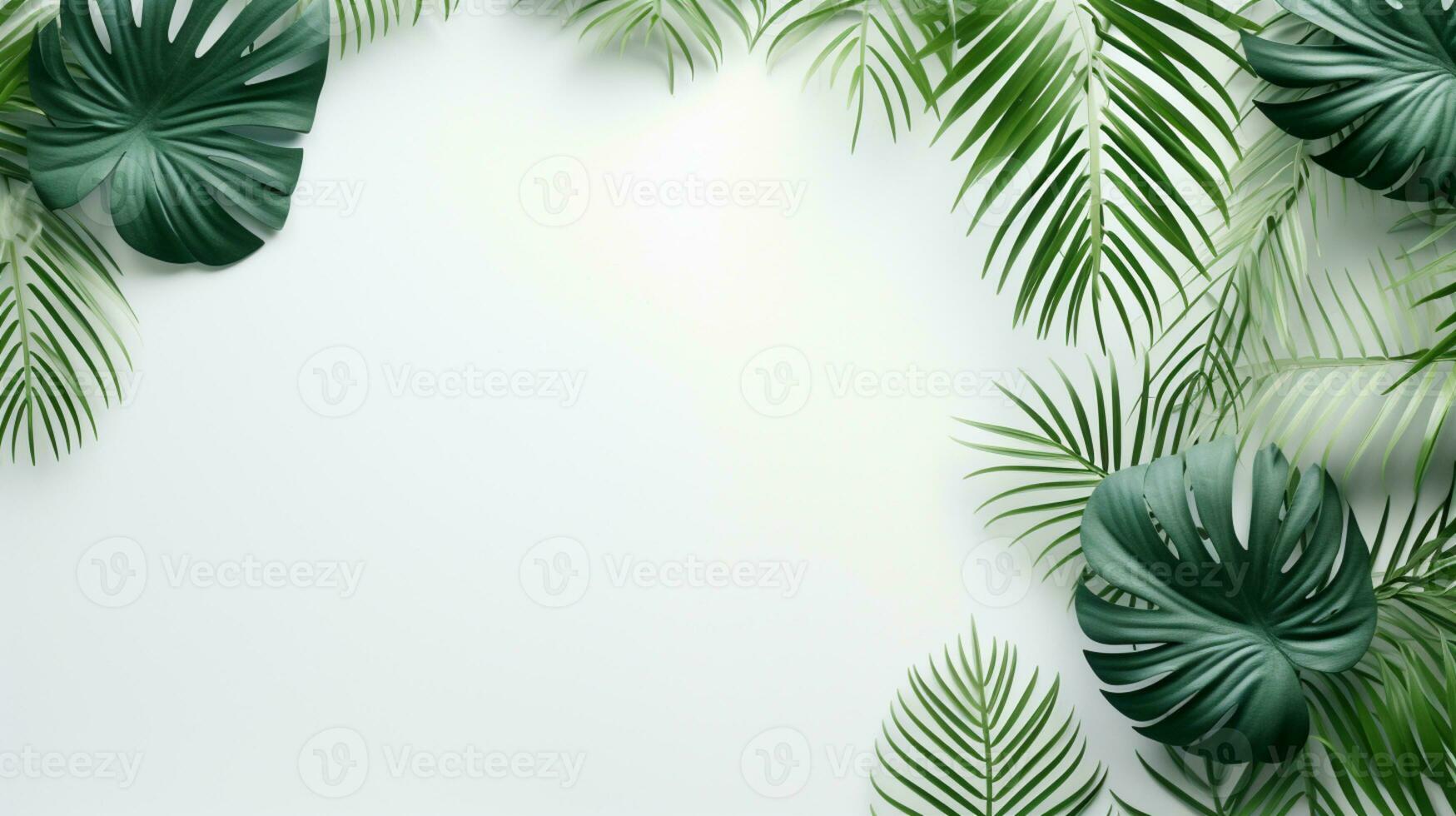 Tropical frame with green palm leaves Design on background, Copy space, Summer background, AI Generative photo
