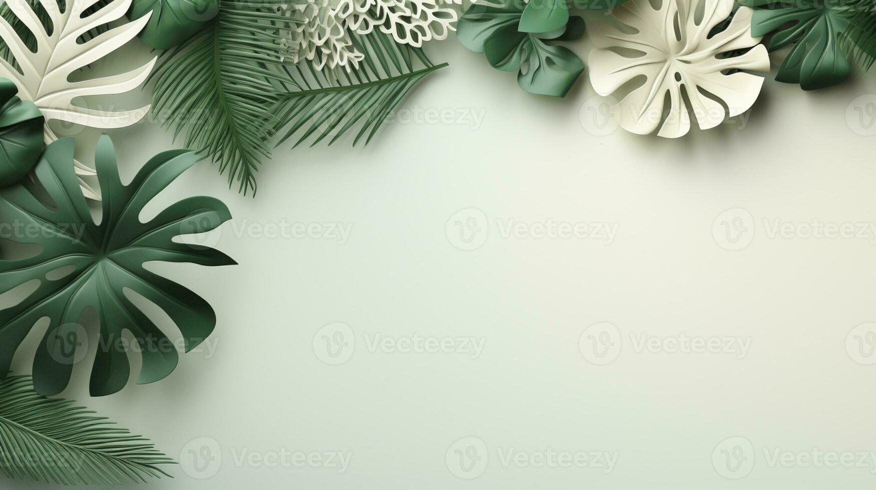 Tropical frame with green palm leaves Design on background, Copy space, Summer background, AI Generative photo