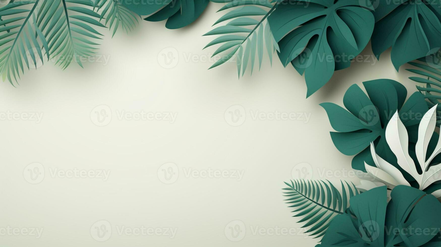 Tropical frame with green palm leaves Design on background, Copy space, Summer background, AI Generative photo