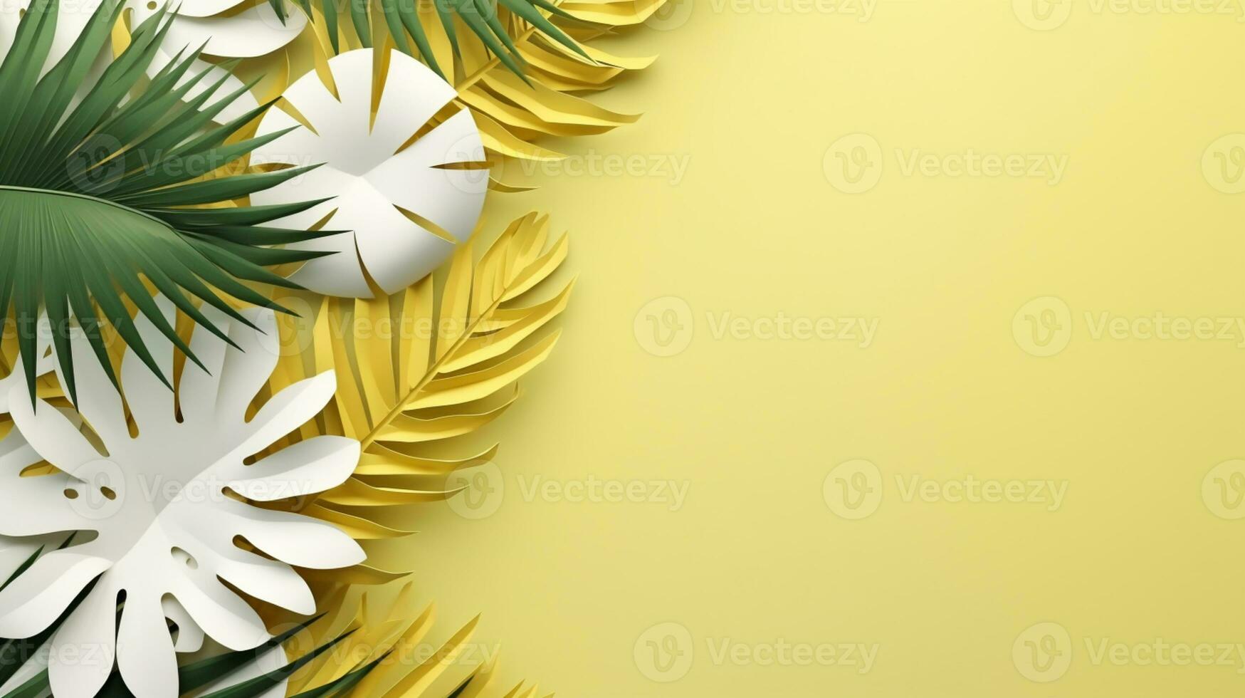 Tropical frame with green palm leaves Design on background, Copy space, Summer background, AI Generative photo