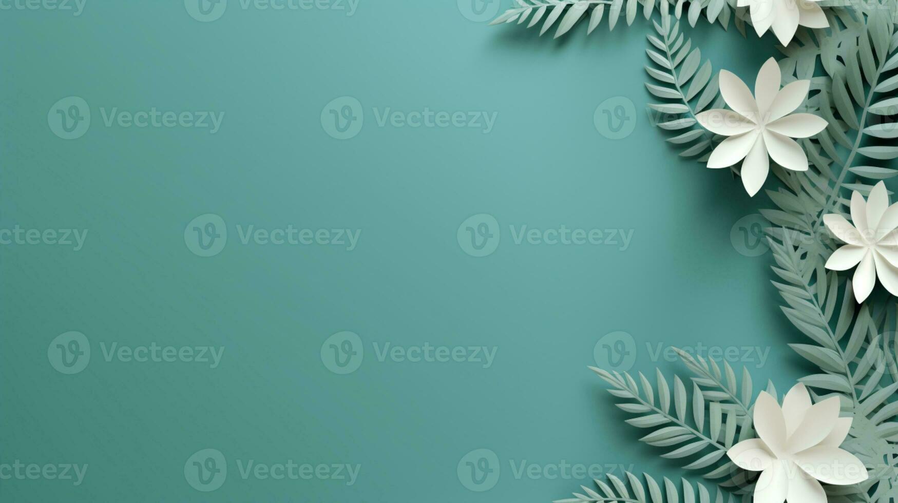Tropical frame with green palm leaves Design on background, Copy space, Summer background, AI Generative photo