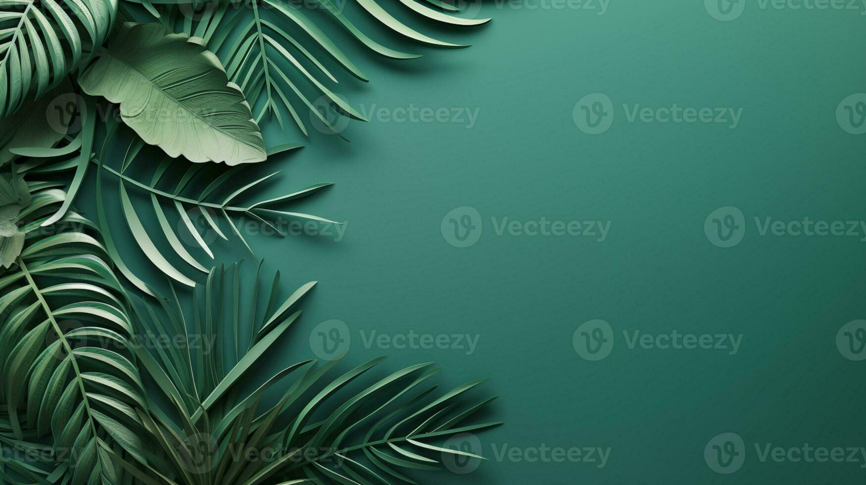 Tropical frame with green palm leaves Design on background, Copy space, Summer background, AI Generative photo