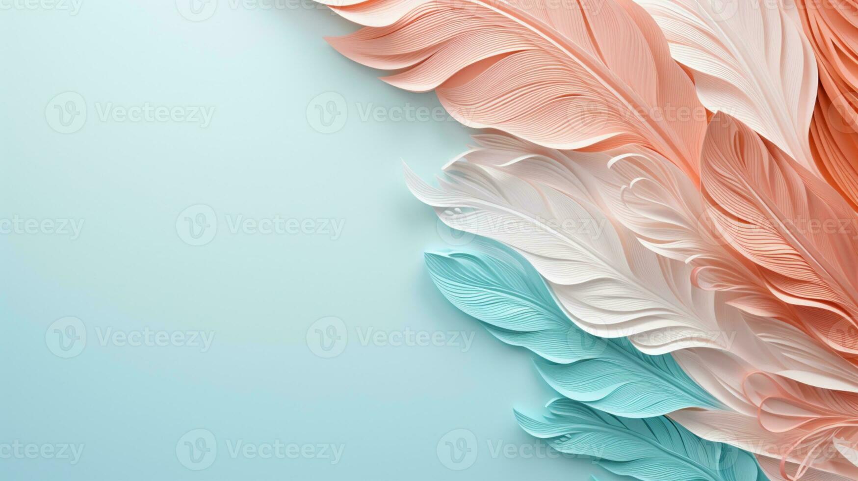 Pastel colorful feather on background, abstract papercut design, copy space, AI Generative photo