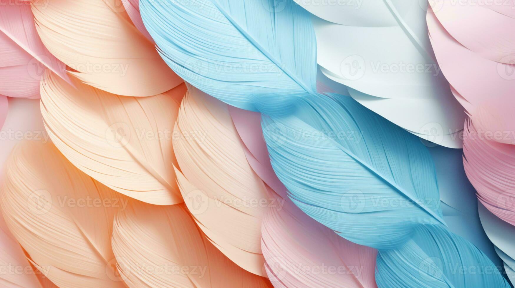 Pastel colorful feather on background, abstract papercut design, AI Generative photo
