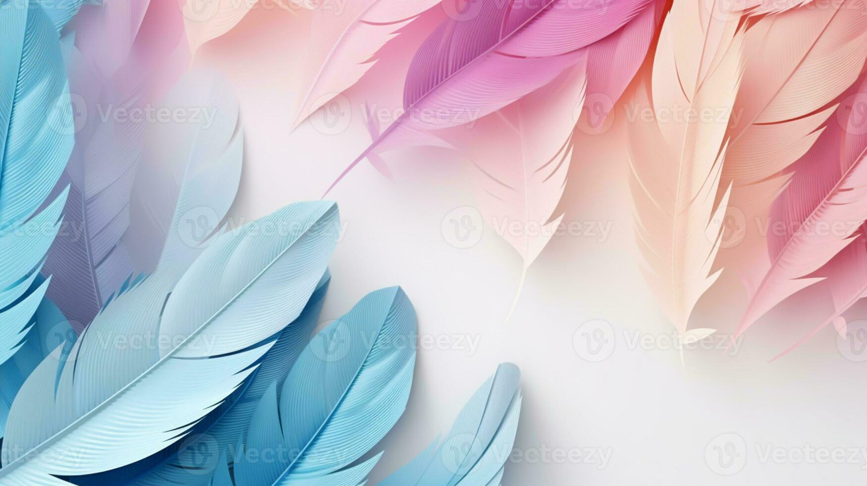 Pastel colorful feather on background, abstract papercut design, copy space, AI Generative photo