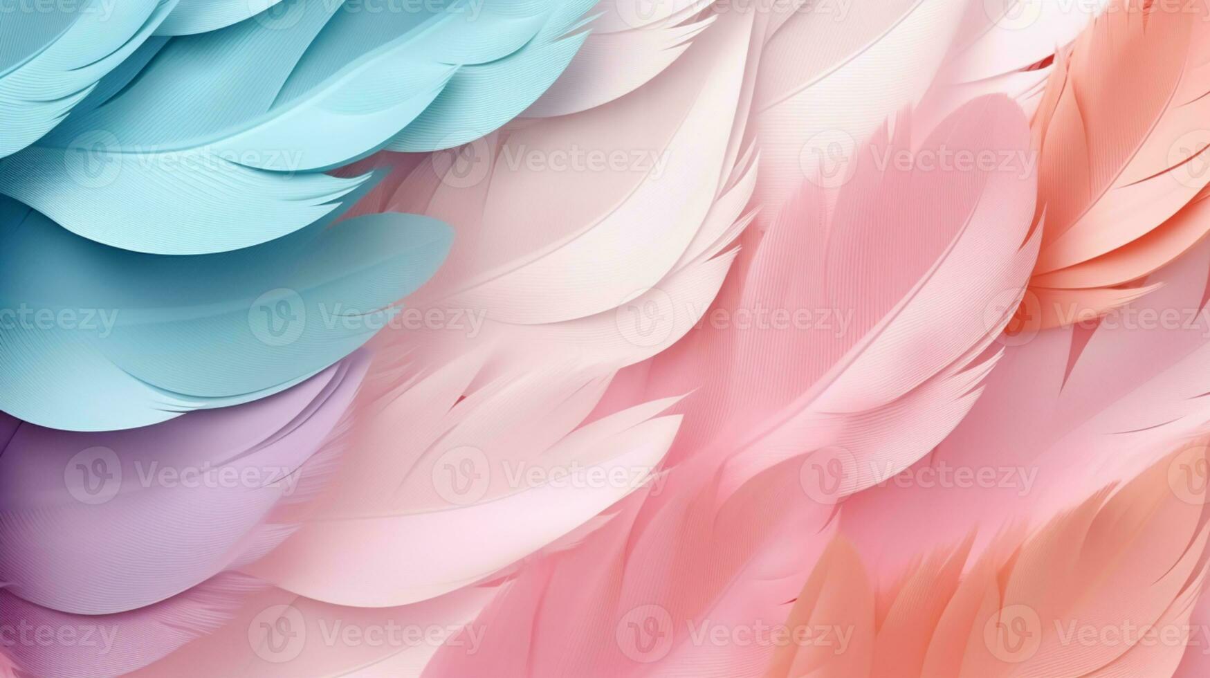 Pastel colorful feather on background, abstract papercut design, AI Generative photo