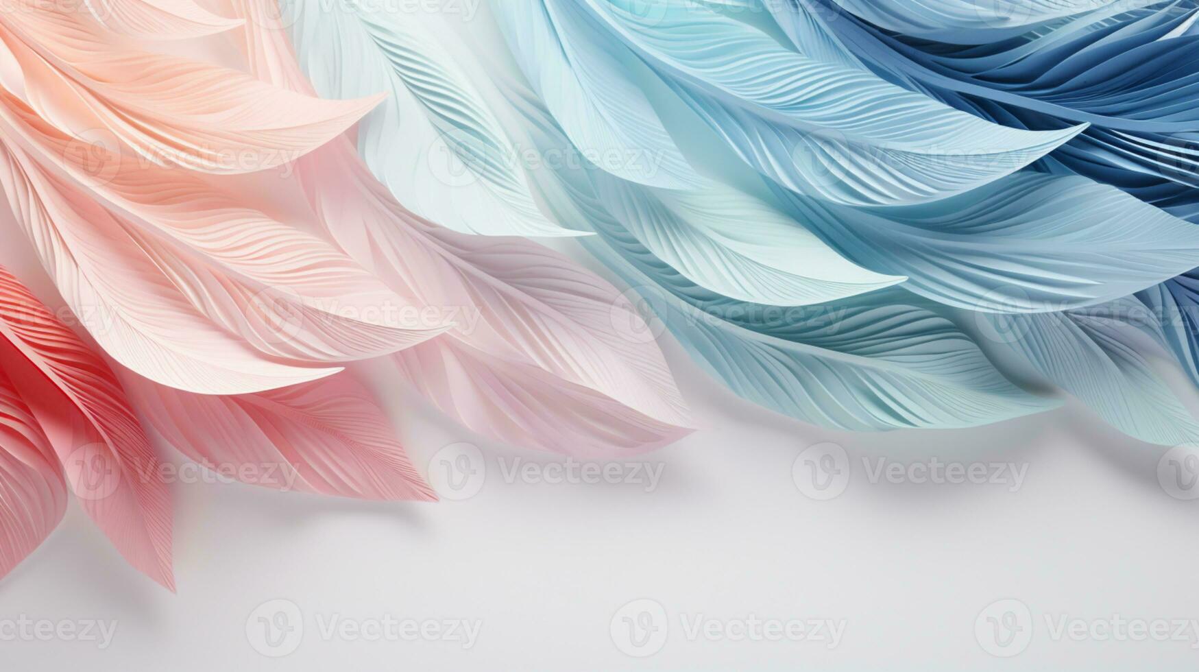 Pastel colorful feather on background, abstract papercut design, AI Generative photo