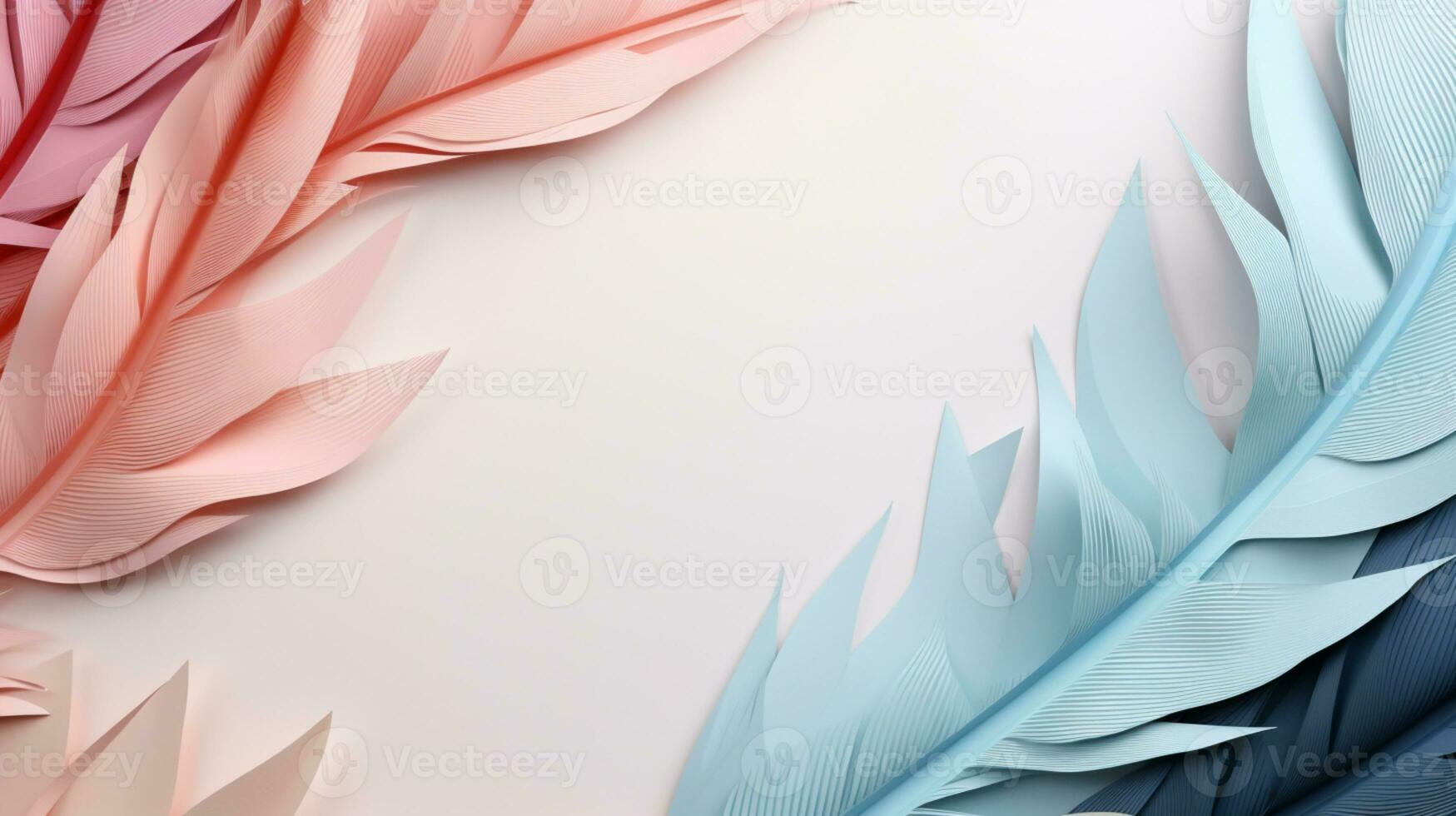 Pastel colorful feather on background, abstract papercut design, copy space, AI Generative photo