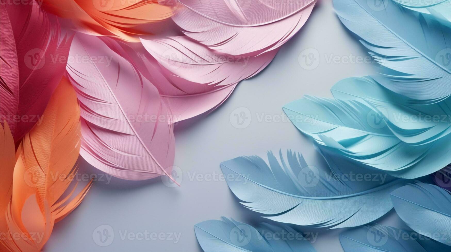 Pastel colorful feather on background, abstract papercut design, AI Generative photo