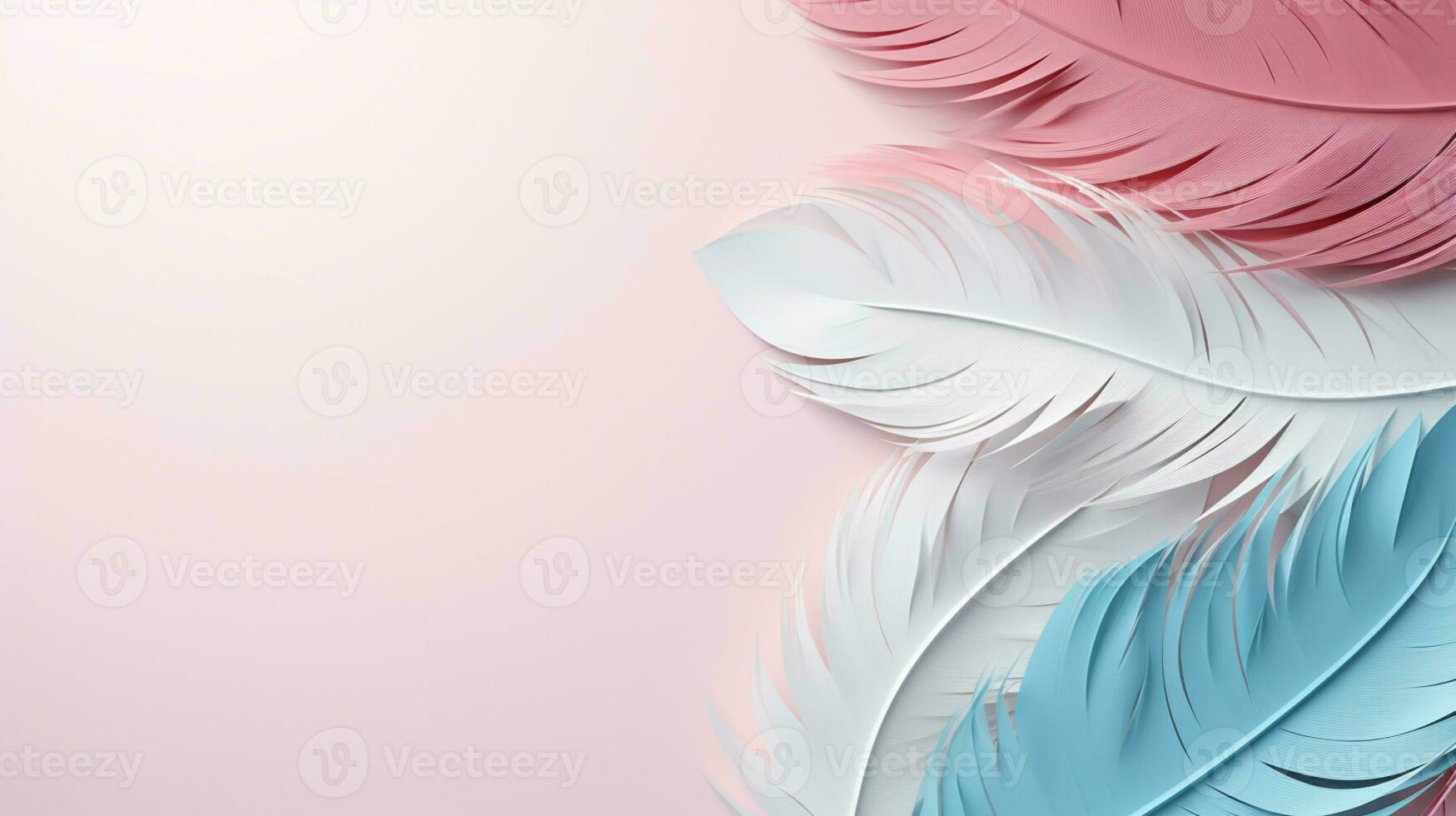 Pastel colorful feather on background, abstract papercut design, copy space, AI Generative photo