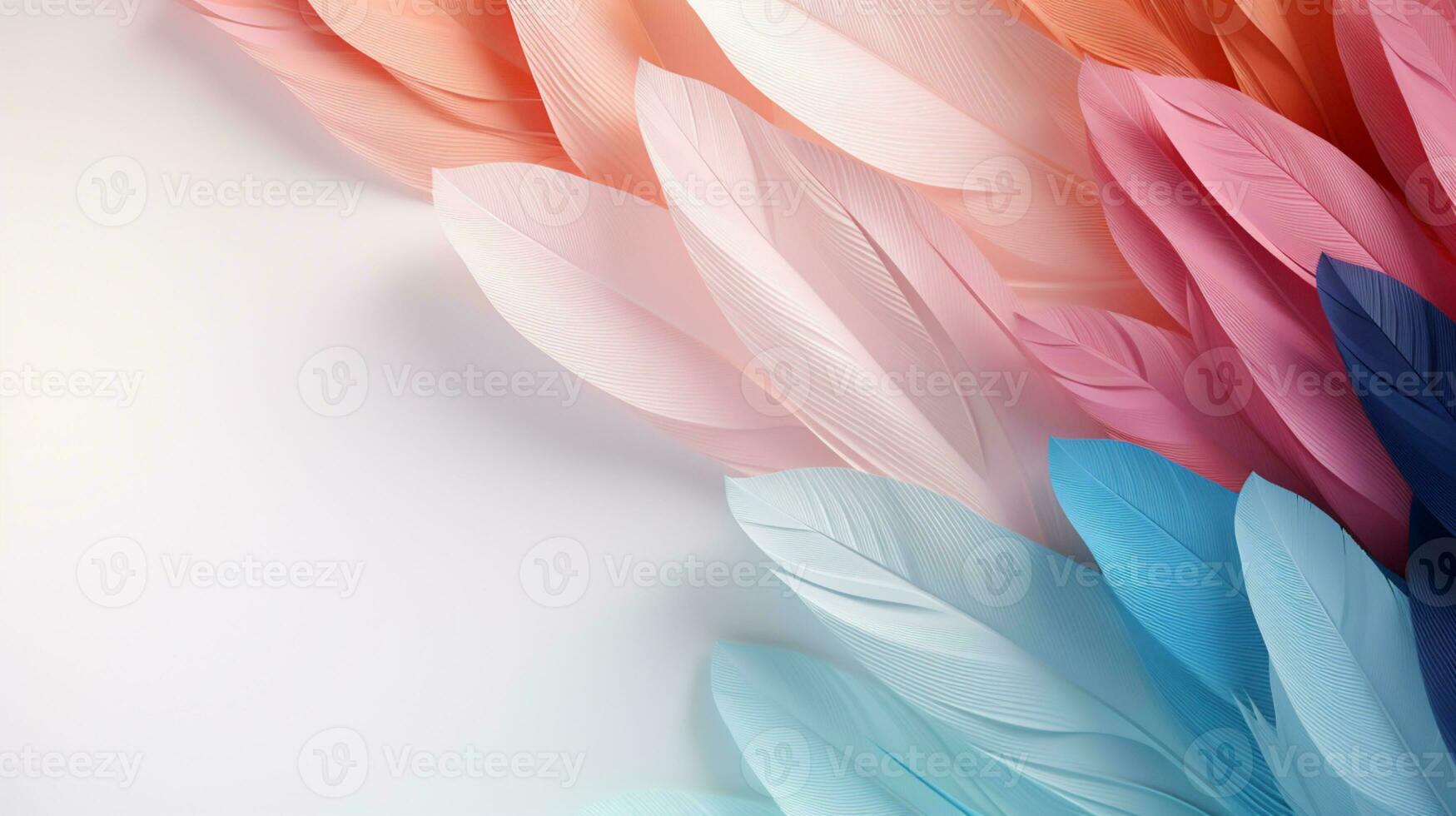 Pastel colorful feather on background, abstract papercut design, copy space, AI Generative photo