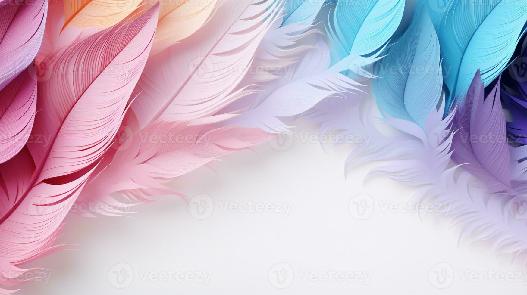 Pastel colorful feather on background, abstract papercut design, copy space, AI Generative photo