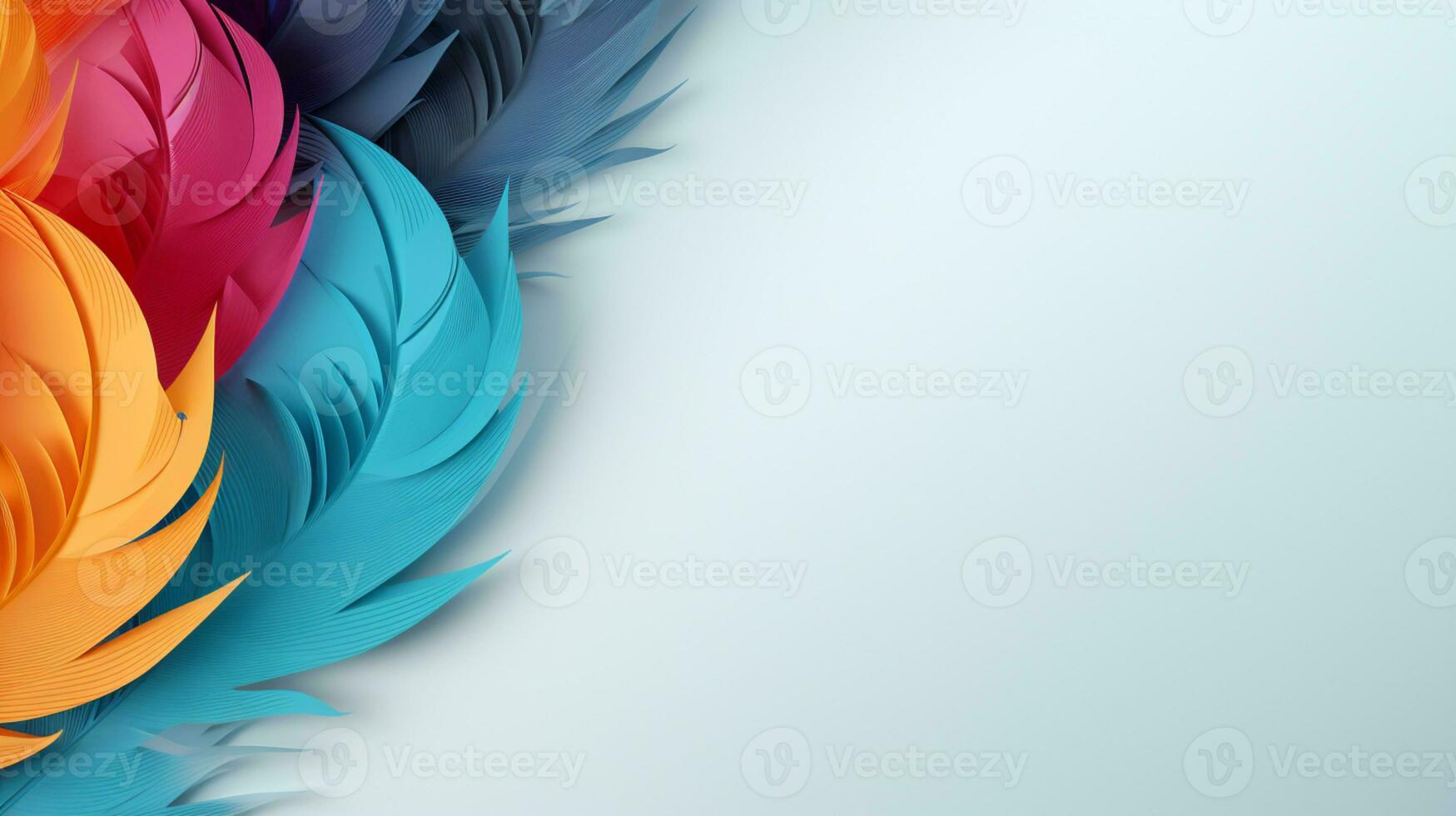 Pastel colorful feather on background, abstract papercut design, copy space, AI Generative photo