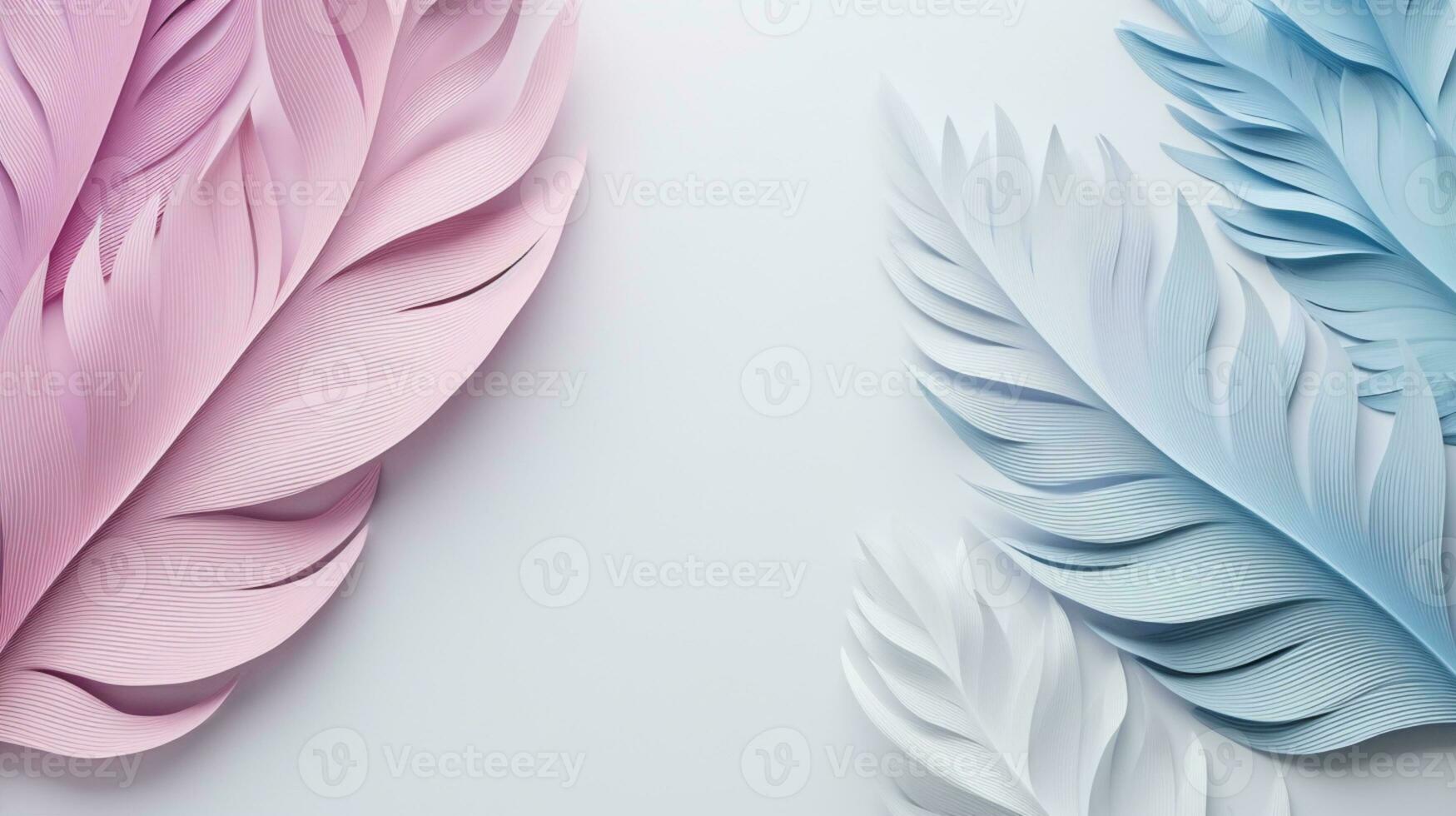 Pastel colorful feather on background, abstract papercut design, copy space, AI Generative photo