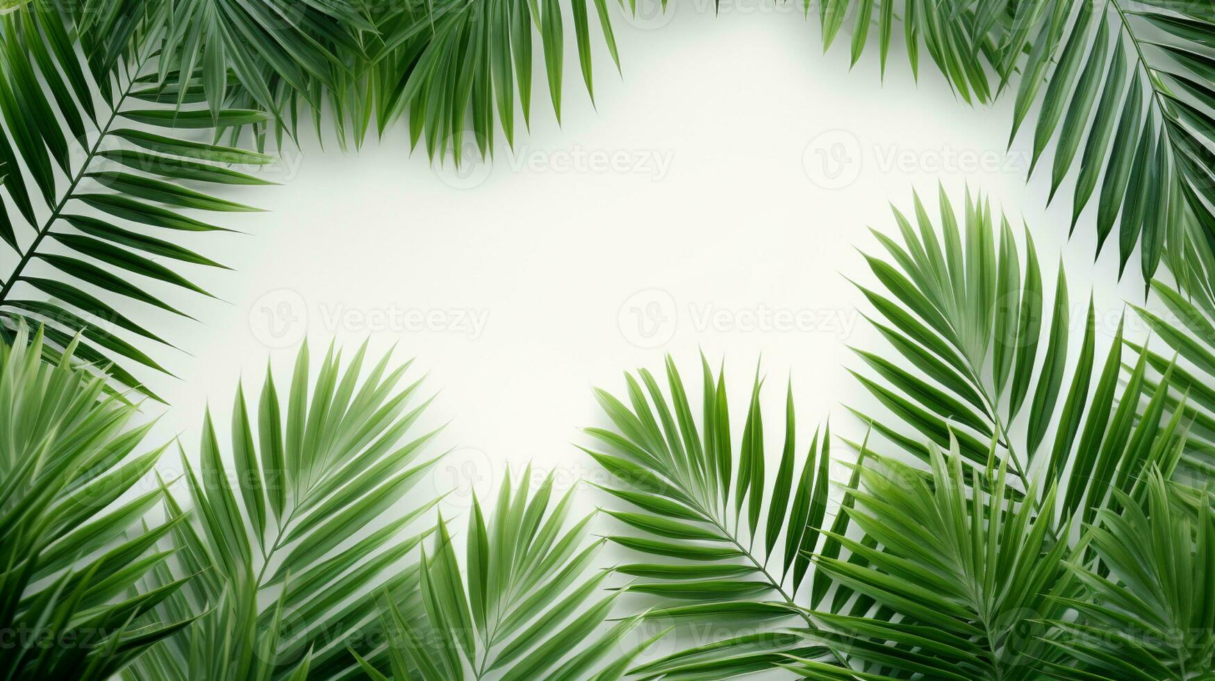 Tropical frame with green palm leaves Design on background, Copy space, Summer background, AI Generative photo