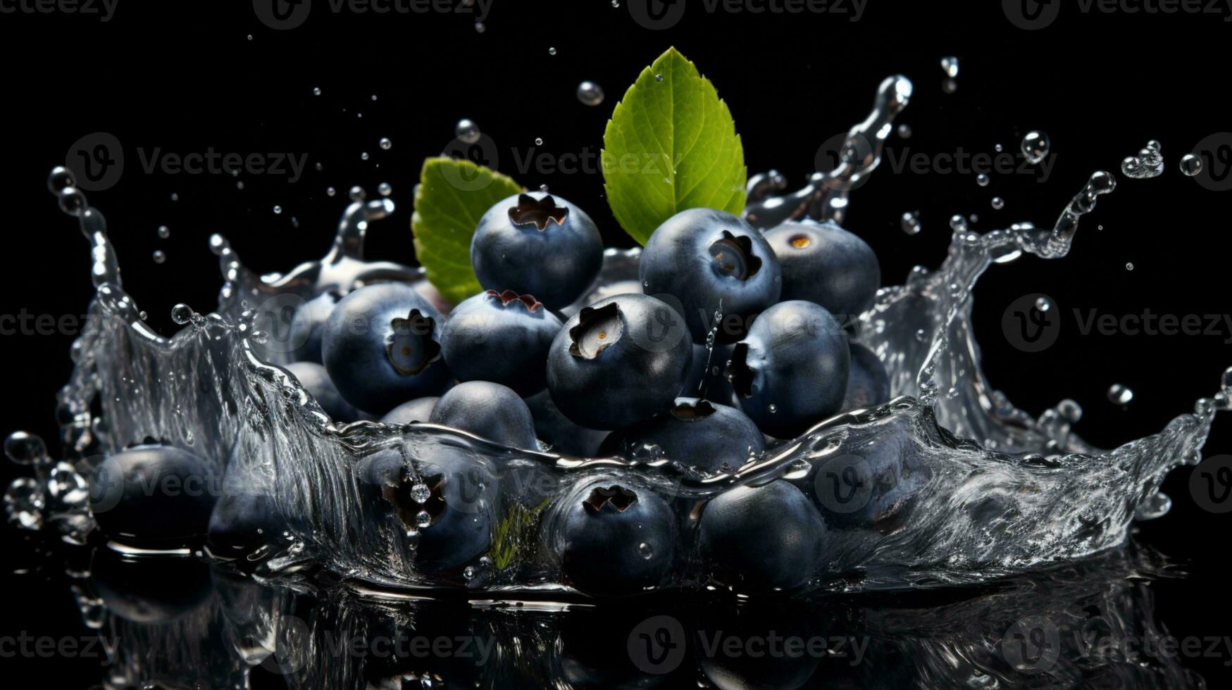 Fresh juicy Blueberry fruit with water splash isolated on background, healthy fruit, AI Generative photo