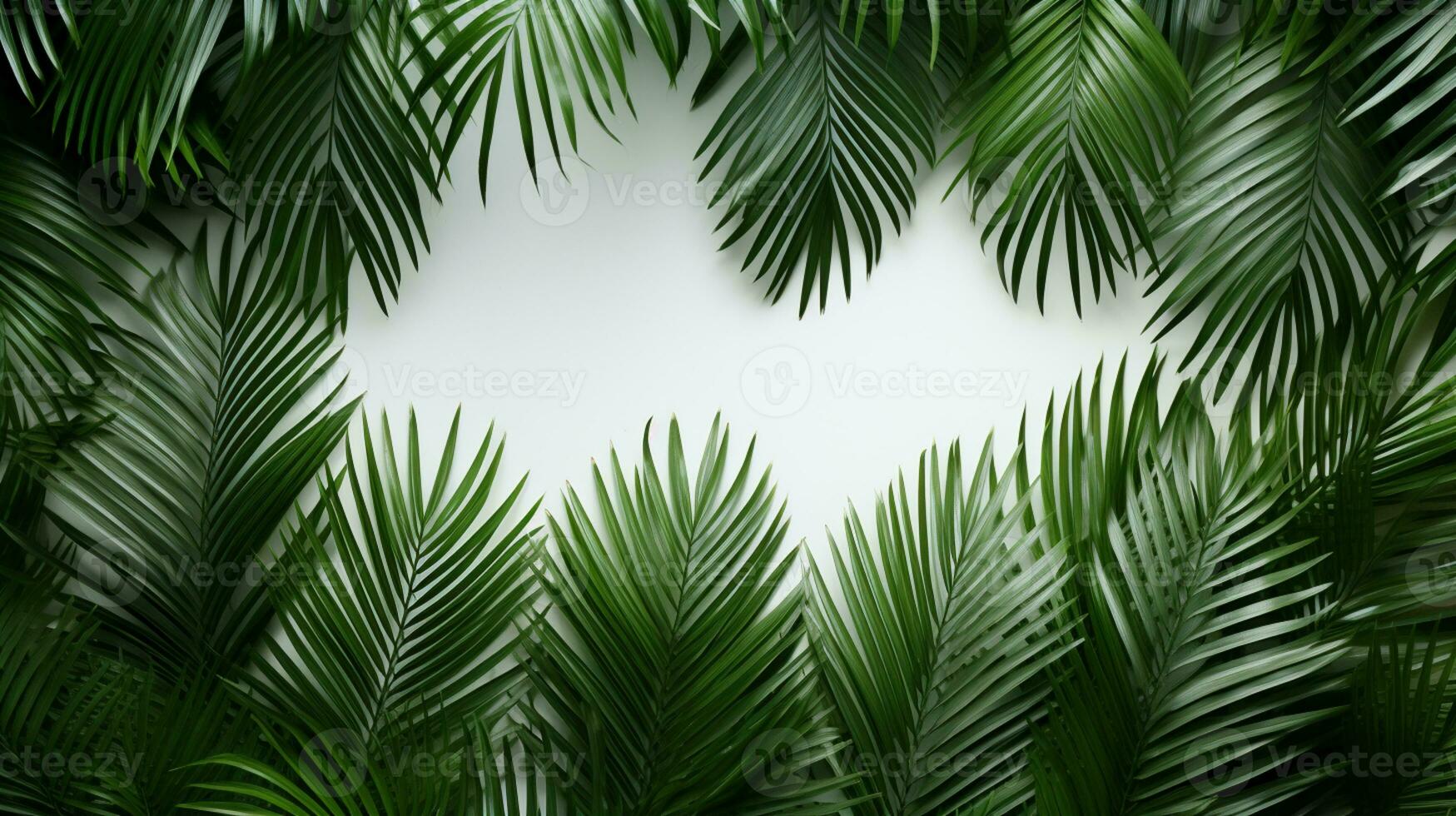 Tropical frame with green palm leaves Design on background, Copy space, Summer background, AI Generative photo