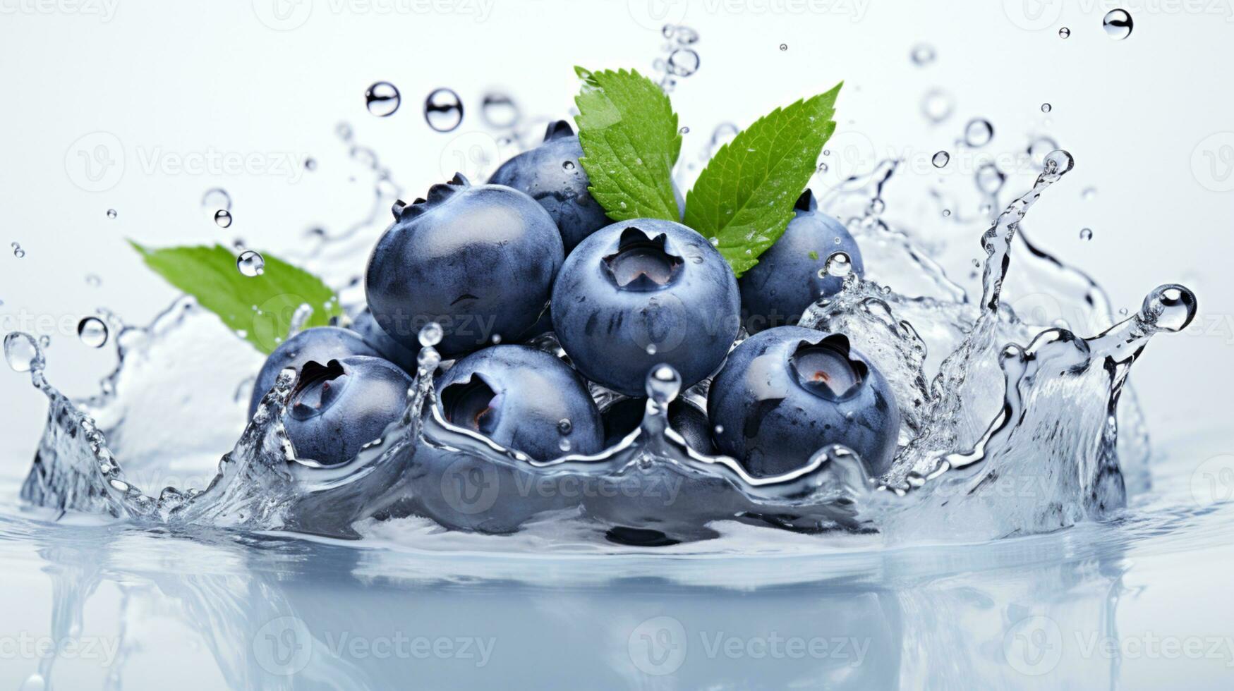 Fresh juicy Blueberry fruit with water splash isolated on background, healthy fruit, AI Generative photo