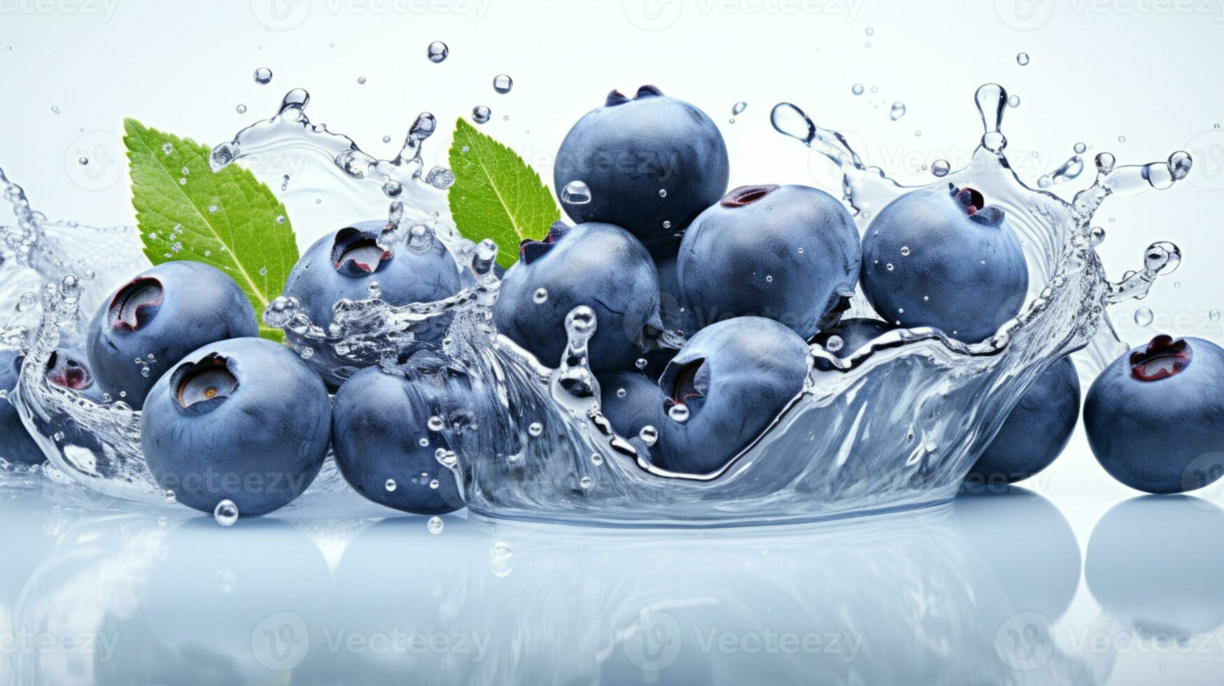 Fresh juicy Blueberry fruit with water splash isolated on background, healthy fruit, AI Generative photo