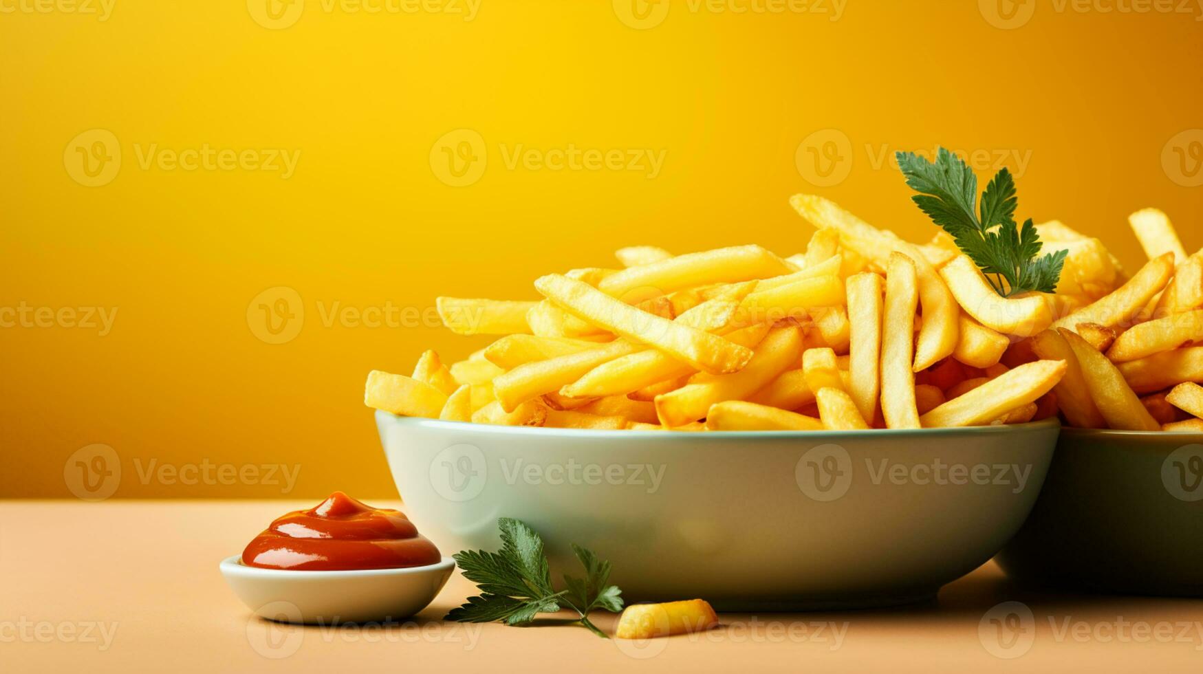 Freshly cooked Crispy French fries, unhealthy fast food, AI Generative photo