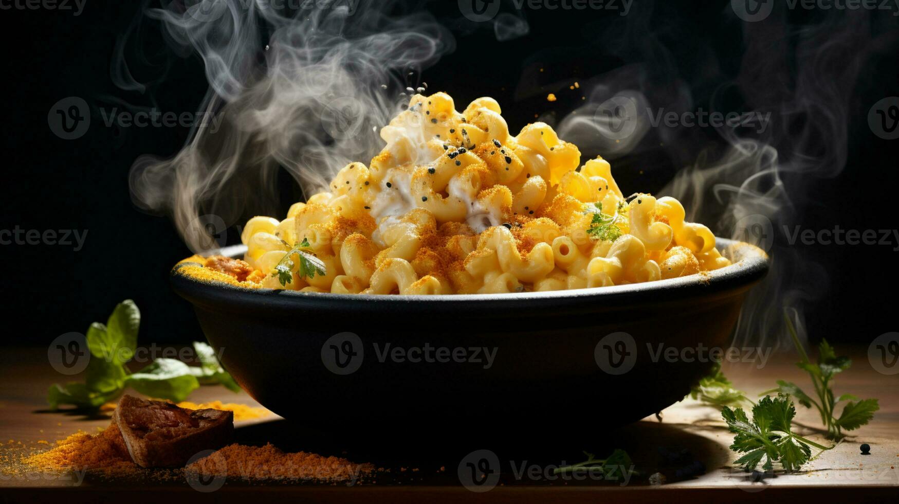 A steaming plate of hot classic Baked Homemade mac and cheese, perfectly cooked, AI Generative photo
