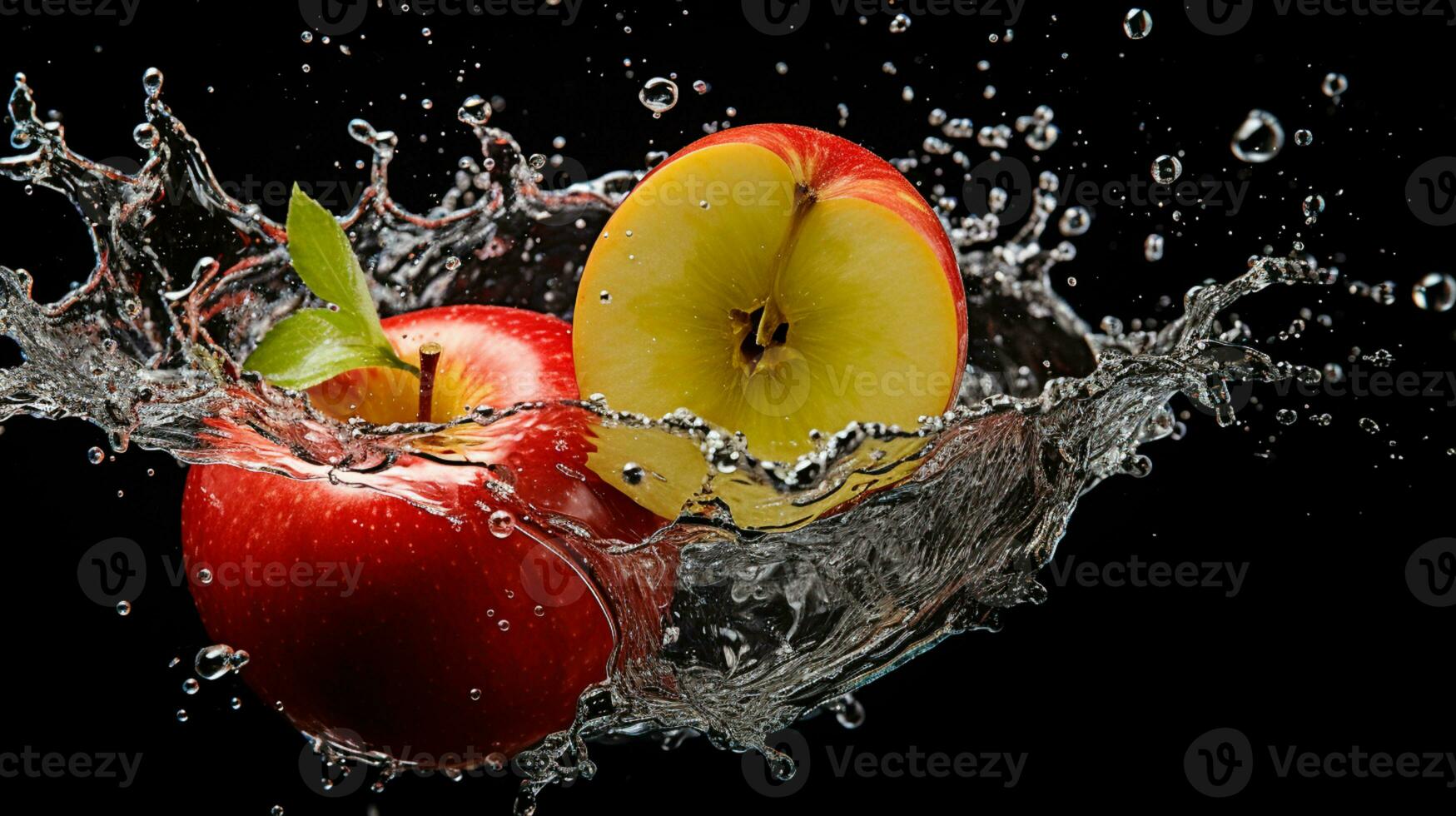 Fresh juicy apple fruit with water splash isolated on background, Healthy Fruit, AI Generative photo
