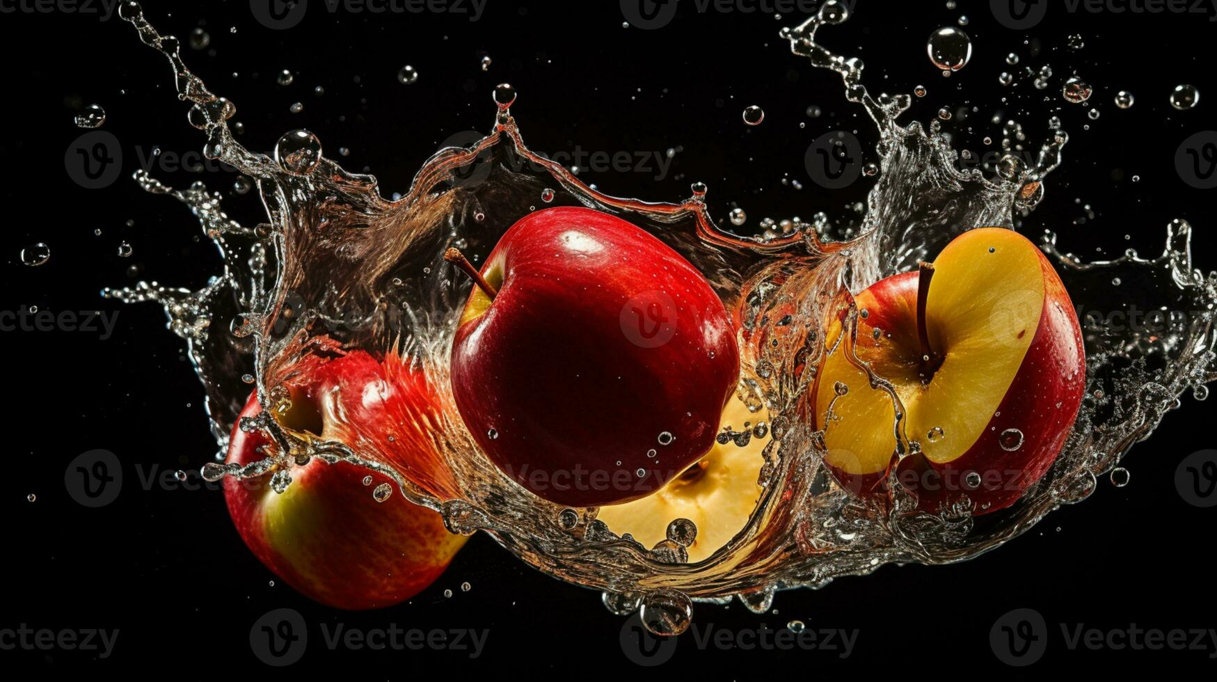 Fresh juicy apple fruit with water splash isolated on background, Healthy Fruit, AI Generative photo