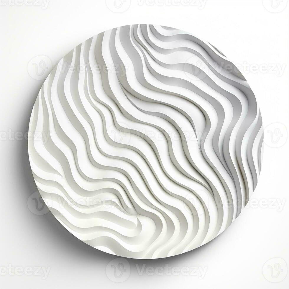 Abstract white paper wave curve lines design, luxury texture with smooth and clean subtle in circle isolated on white background, AI Generative photo