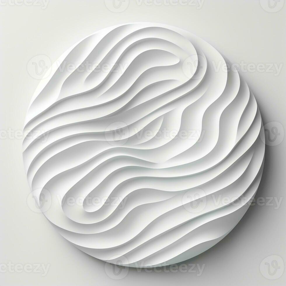 Abstract white paper wave curve lines design, luxury texture with smooth and clean subtle in circle isolated on white background, AI Generative photo